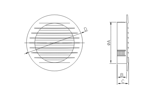 Dimensiuni grila ventilatie Dospel KRO 100 /B