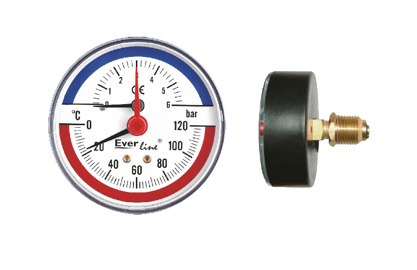 Termomanometru 6 bar, Everline, orizontal
