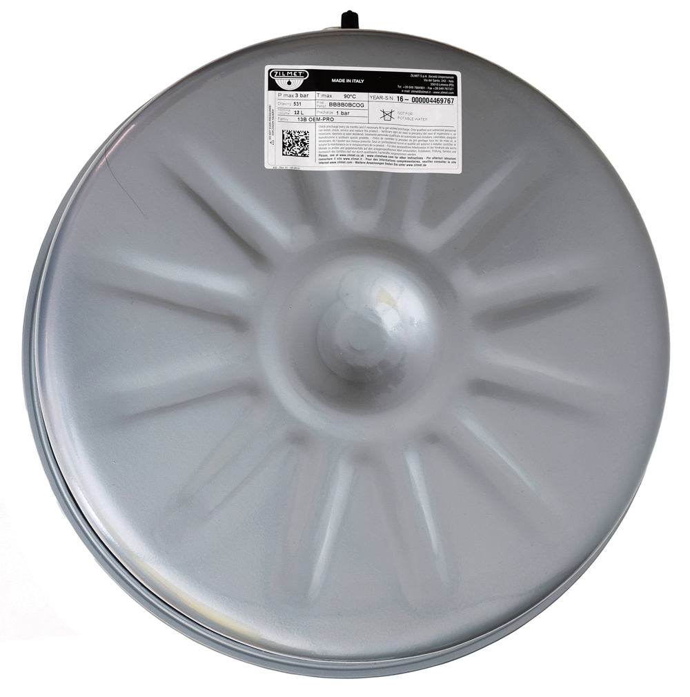 Vas de expansiune 12 litri Zilmet, diametru 387 mm, grosime 138 mm, racord 3/4", membrana fixa, 3 bar - Prompt Service