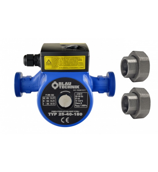 Pompa de circulatie apa potabila Blautechnik  25-40-180, racorduri incluse, inaltime maxima pompare 4 m - Prompt Service
