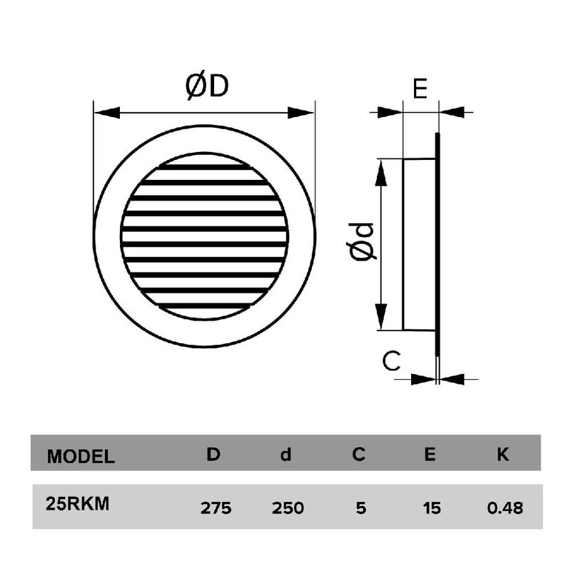 Grila transfer Venteurope 25RKM, aluminiu, rotunda, de exterior D250