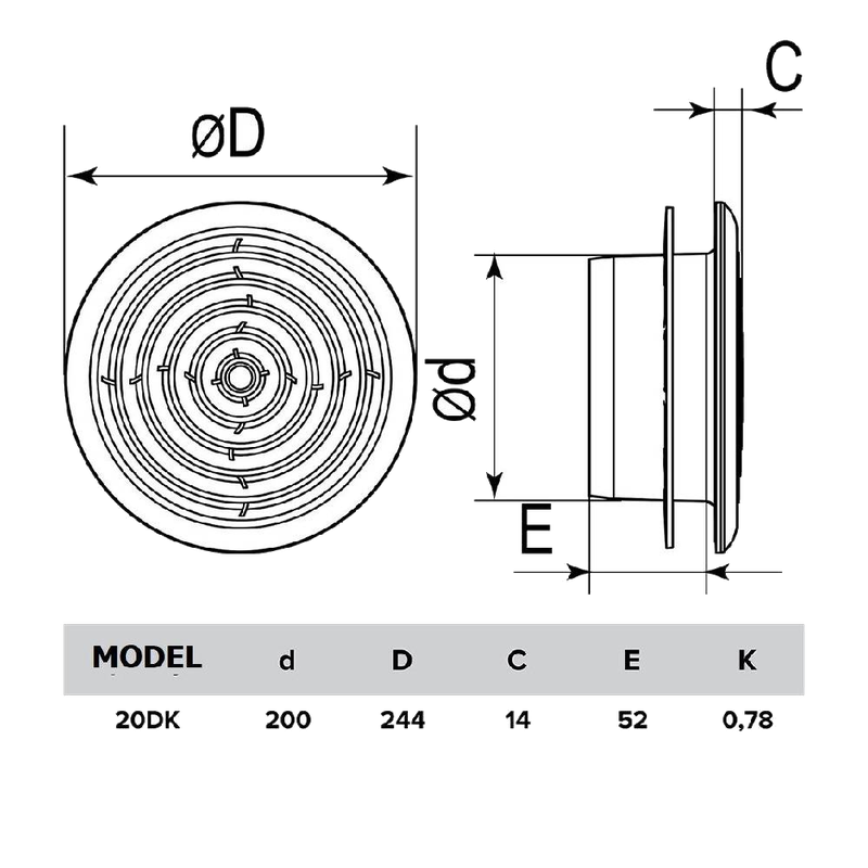 Grila refulare Venteurope 20DK, D200