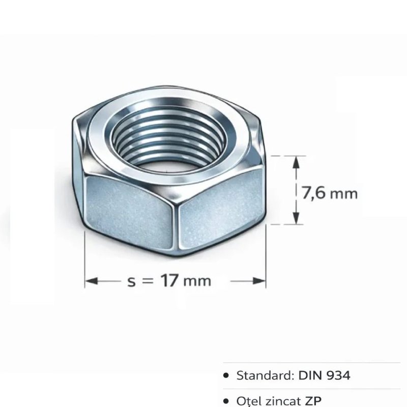 Pachet piulite hexagonale Chavesbao DIN 934 Zn M8 (cutie de 200 bucati)